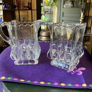 Adams Crystal Wedding Spooner And Creamer EAPG Clear Glass 1890 Antique
